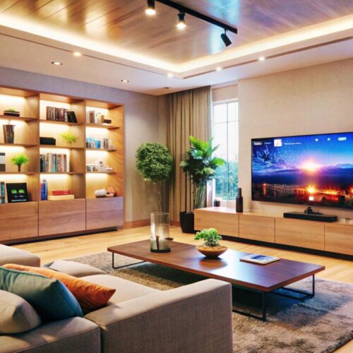 modern living room with large tv sectional sofa